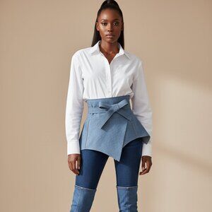 Denim Obi Wrap Belt Skirt Belt | Wide Elastic Waist Cincher | 89”